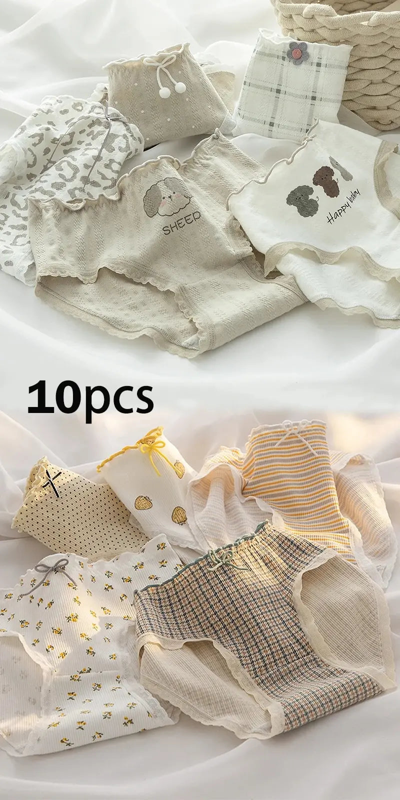 10Pcs Women's Cotton Panties – Comfortable Cartoon Print Underwear Set