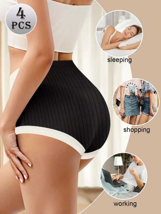 Women's 4-Pack Comfortable Cotton High-Waisted Panties - Breathable & Soft Underwear for Women