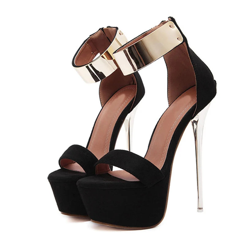 Women's 16CM Platform High Heels with Metal Ankle Strap Cover