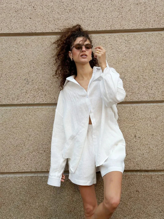 Women's Cotton Casual 2-Piece Short Set – Comfortable Summer Shorts and Shirt Ensemble