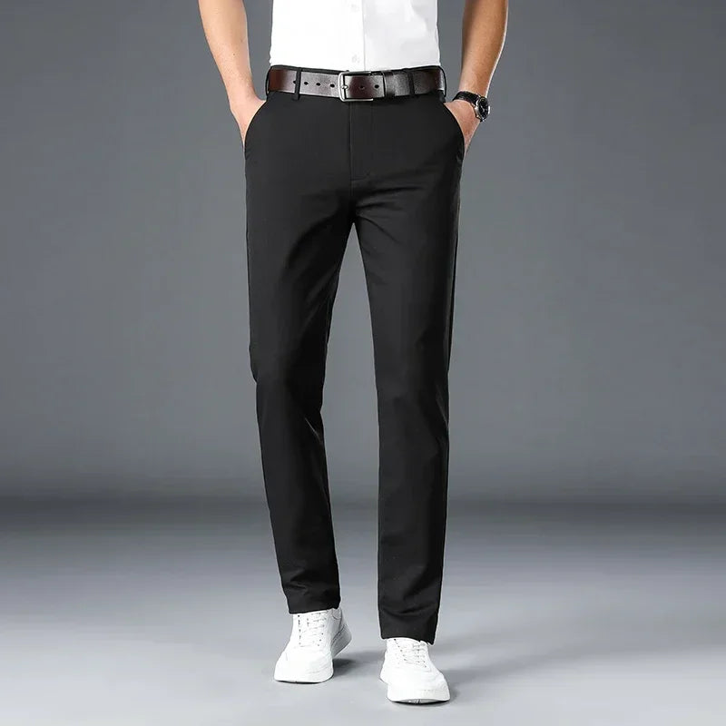 Men's Casual Long Elastic Straight Pants - Various Colors