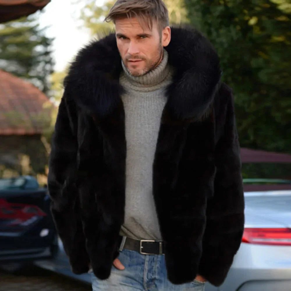 Men's Warm Hooded Faux Fur Jacket