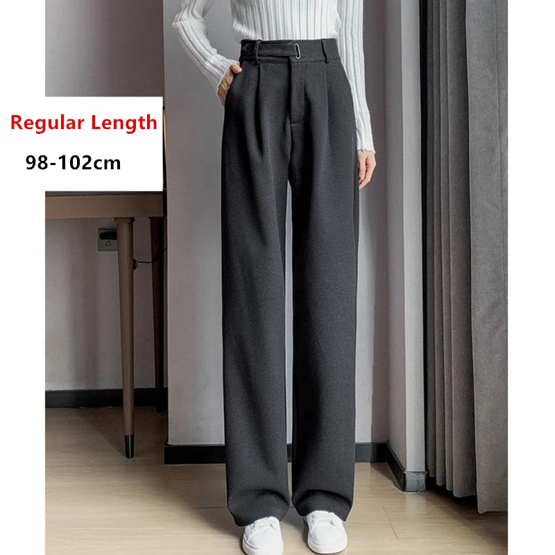 Seoulish Women's High-Waist Wide-Leg Trousers with Loose Fit and Button Detail