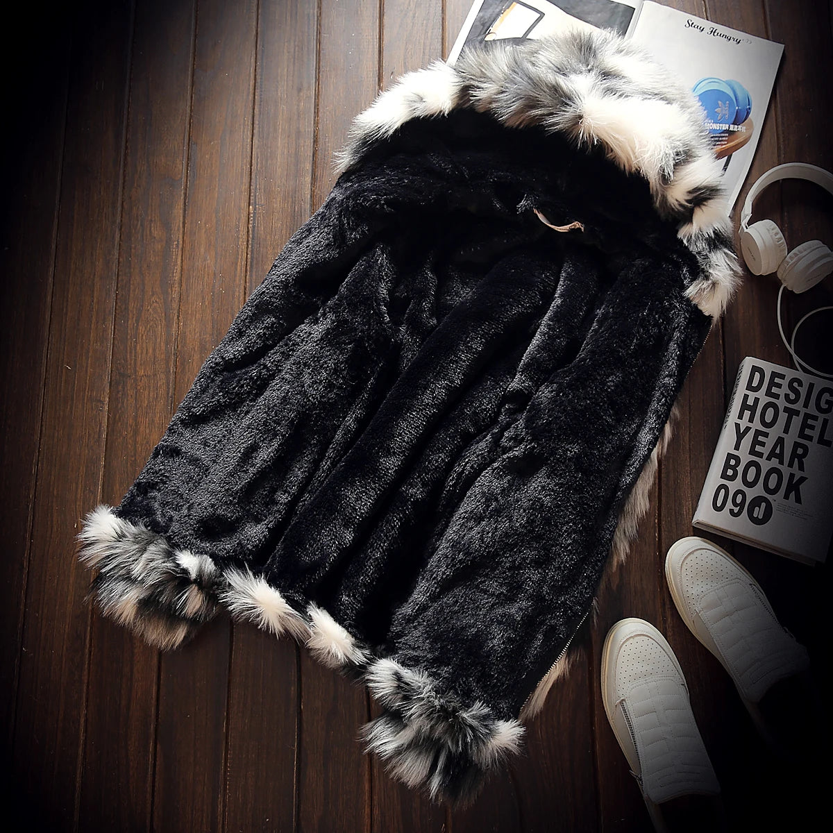 Men's Premium Thick Faux Fur Hooded Jacket