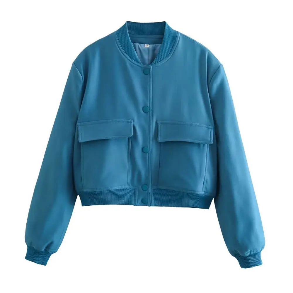 TRAF Long Sleeve Women's Front Button Jacket with Vintage Style and Pockets