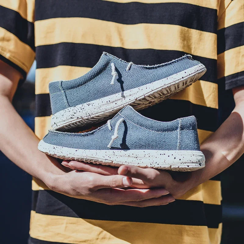 Men's Canvas Denim-Style Sneakers - Breathable Vulcanized Casual Shoes for Men