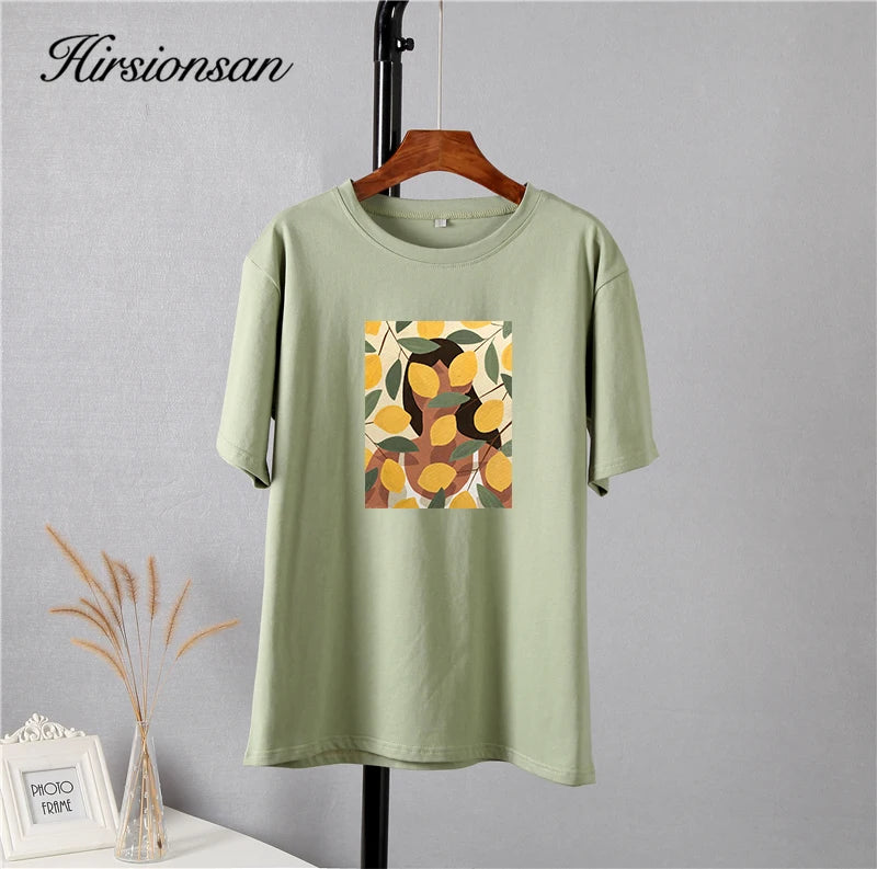 Lemon Print Graphic T-Shirt for Women – Summer Cotton Tee by Hirsionsan
