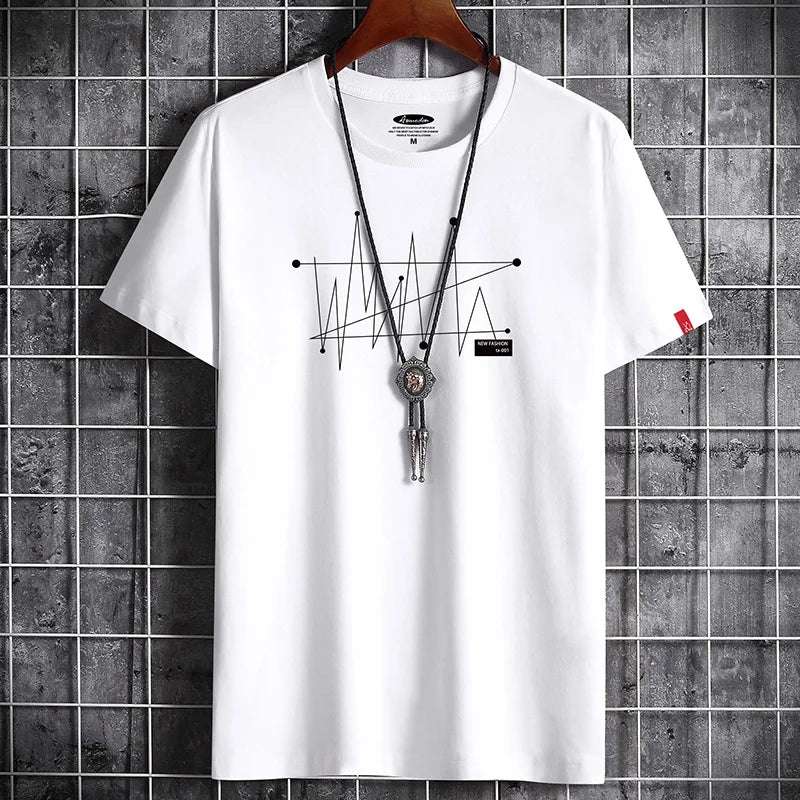 Men's Patterned T-Shirt - Loose Fit, 100% Cotton