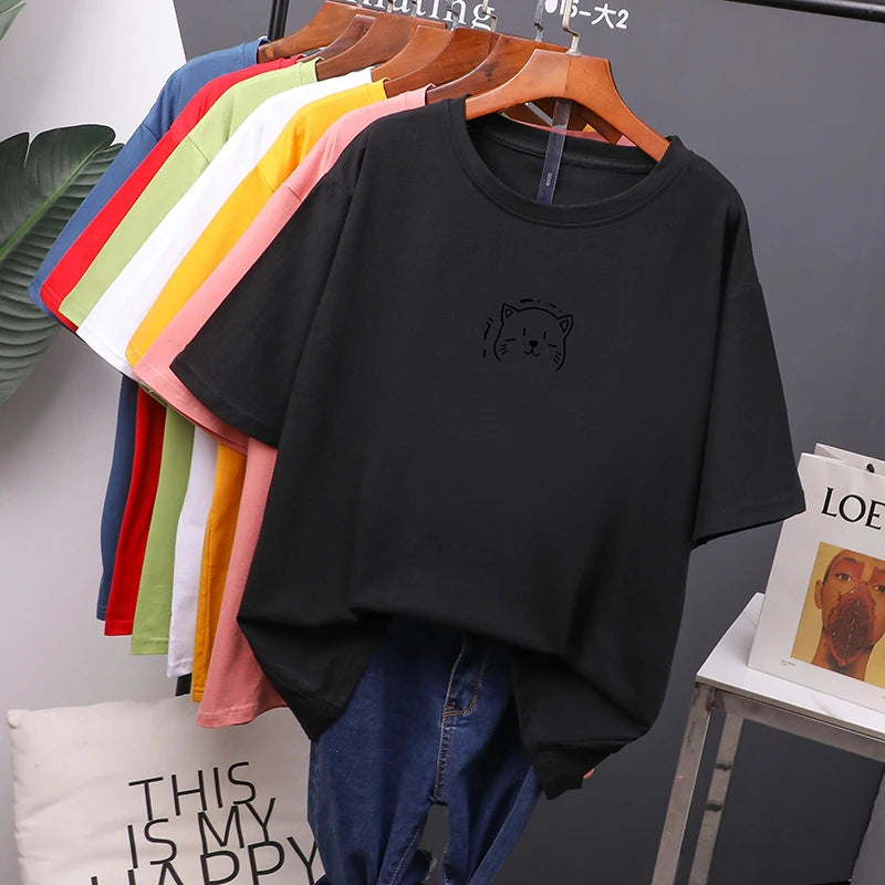 Women's Oversized Cotton T-Shirt - Soft Loose Casual Tee by Hirsionsan