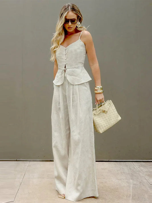 Women's Two-Piece Vest and Wide-Leg Pants Set - Stylish & Comfortable Outfit for Women