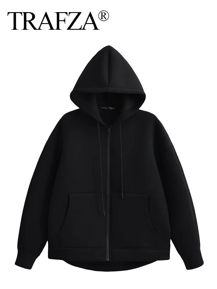 TRAFA Women's Zipper Hoodie Jacket – Loose Fit Casual Zip-Up Sweatshirt for Women
