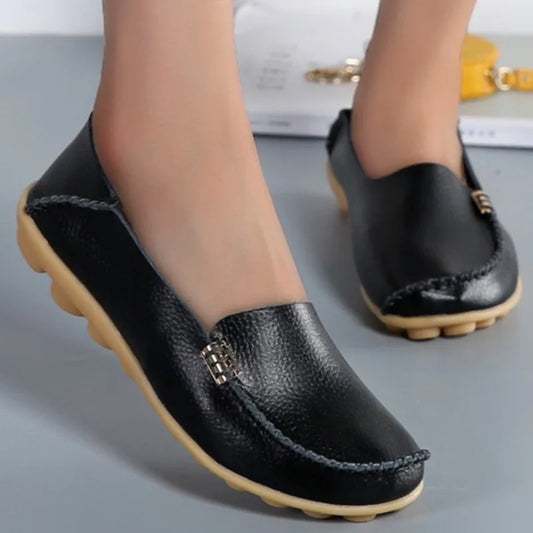 Women's Faux Leather Slip-On Flat Shoes – Comfortable & Stylish Flat Shoes