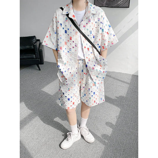 Men's 2-Piece Casual Short Sleeve Shirt and Shorts Set