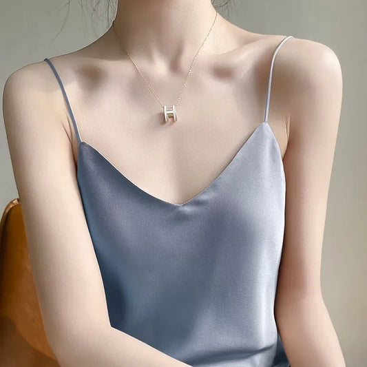 Women's V-Neck Spaghetti Strap Blouse – Stylish & Flowy Top for Women