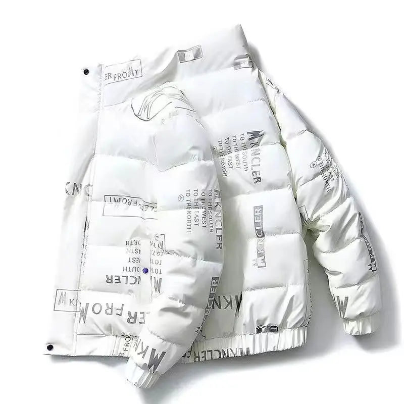 Men's Glossy Thickened Parka Jacket with Stand Collar