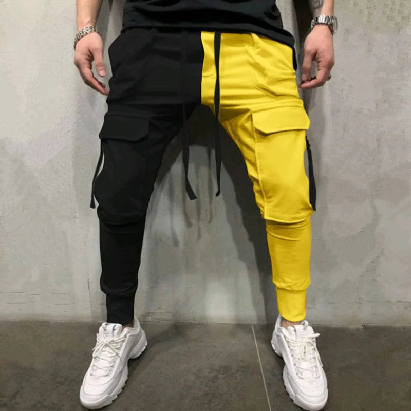 Men's Dual Color Cargo Sweatpants - Comfortable Joggers with Multiple Pockets & Stylish Design
