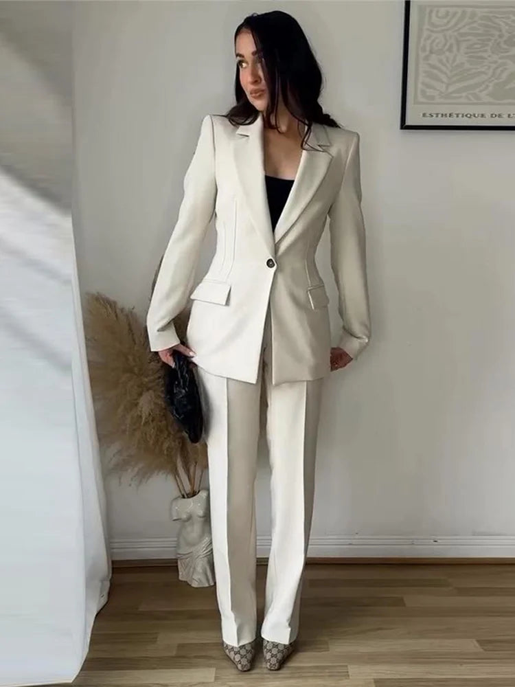 Elegant Women's 2-Piece Slim Blazer and Trousers Set - Sophisticated Full Sleeve Business Suit for Women