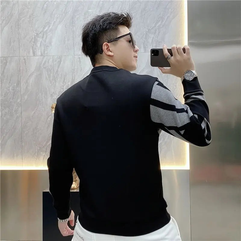 Men's Contrast Long Sleeve Sweatshirt with Stripe Print