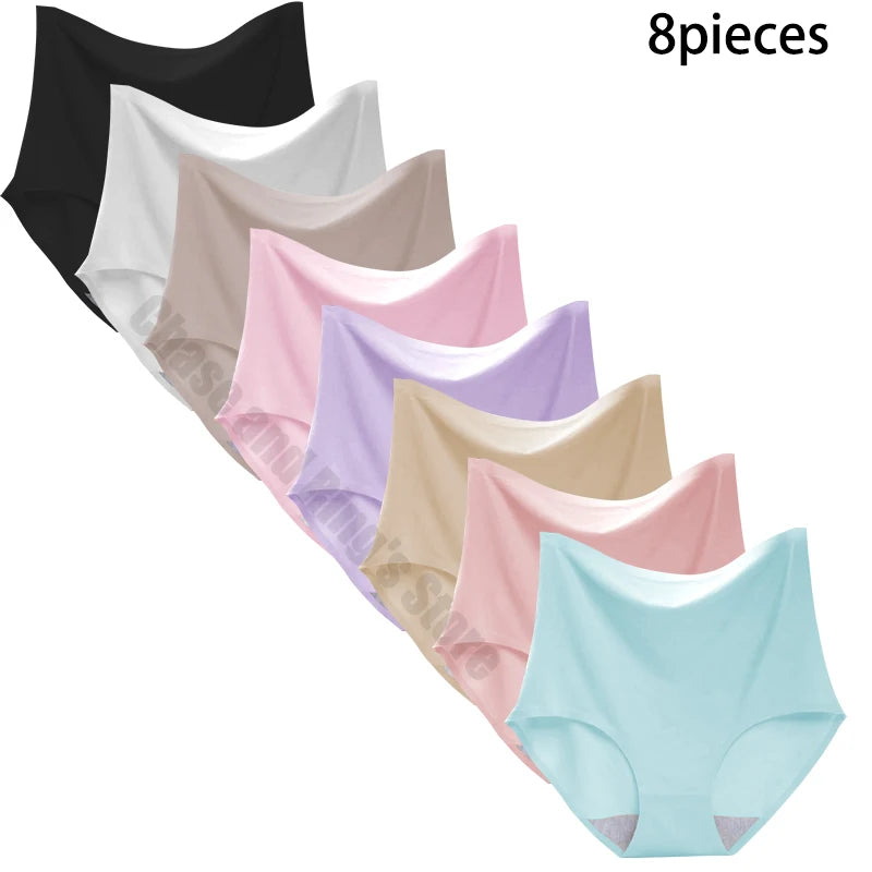 8-Pack Women’s Ice Silk Seamless Triangle Briefs - Comfortable, Tight Fit, Elastic Underwear Set