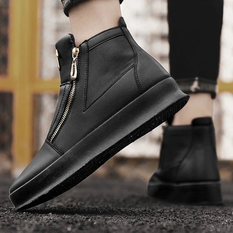 Men's Zippered High-Top Faux Leather Sneakers