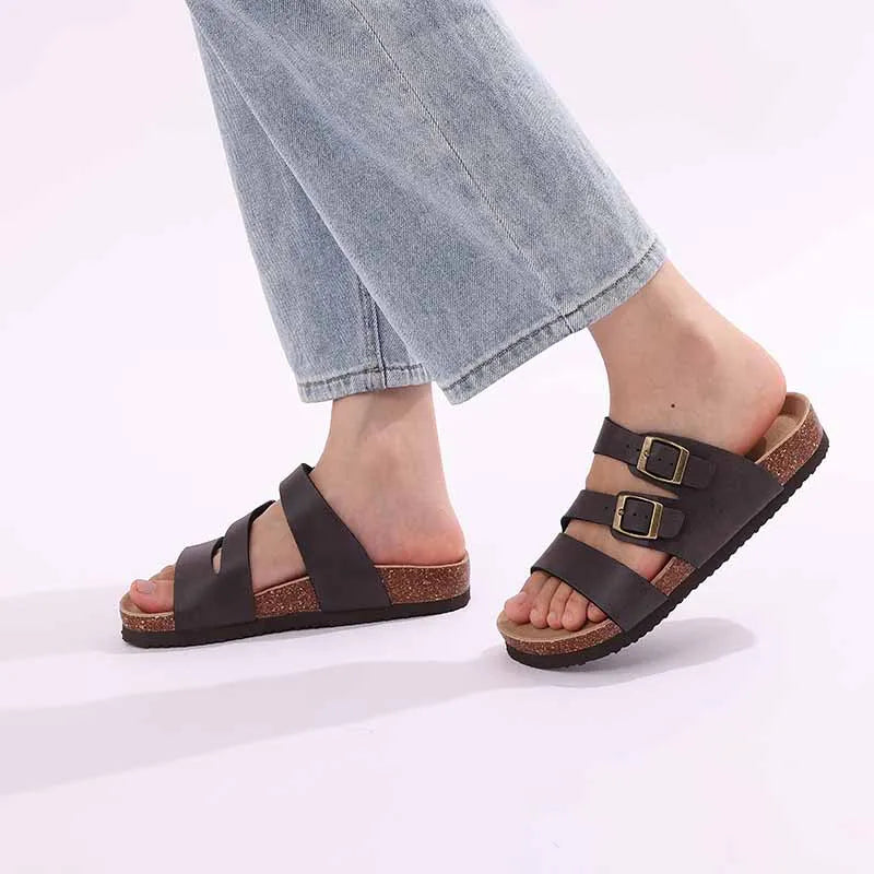 Women's Classic Suede Slippers with Double Buckle