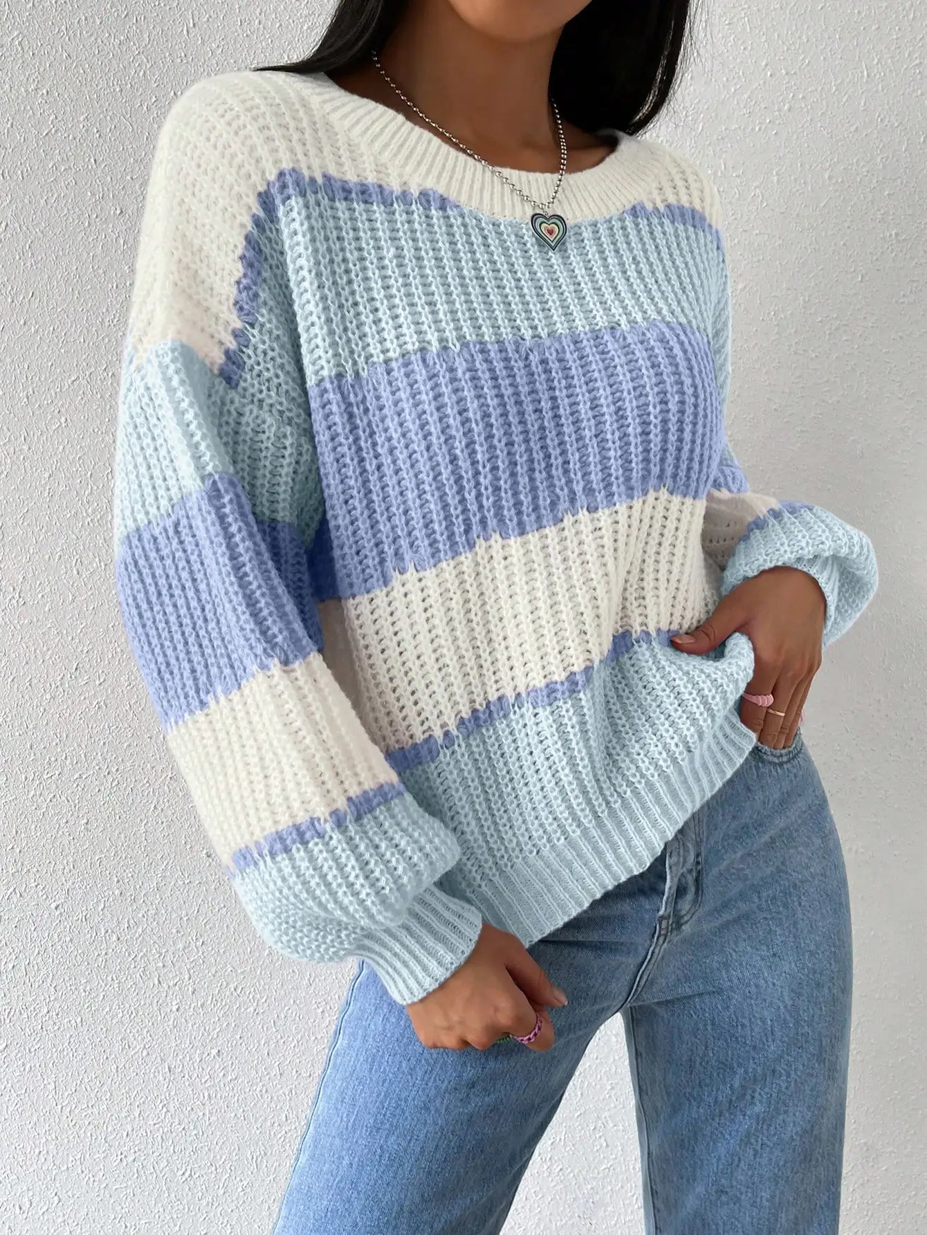 Women's Multicolor Layered Ribbed Knit Sweater