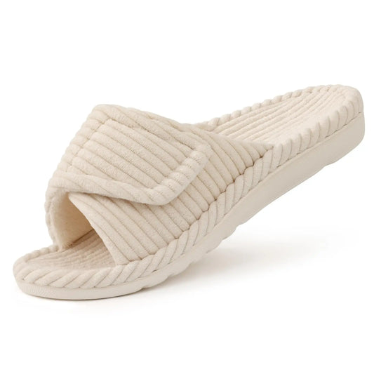 Women's Adjustable Open Toe Slippers with Corduroy Material
