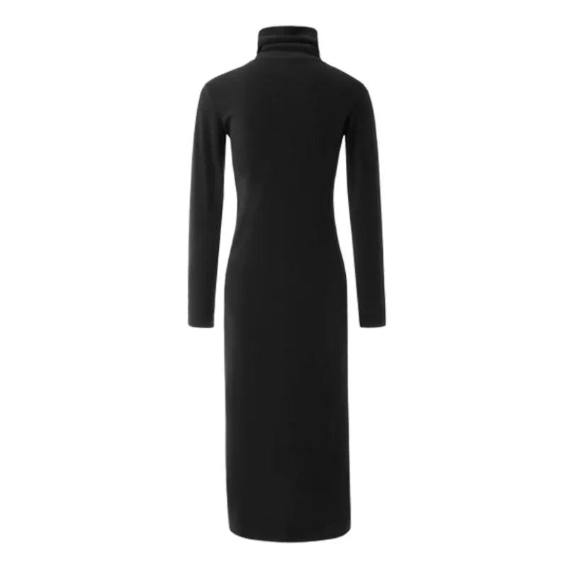 Women's Skinny Fit High-Neck Sweater Dress with Side Slits