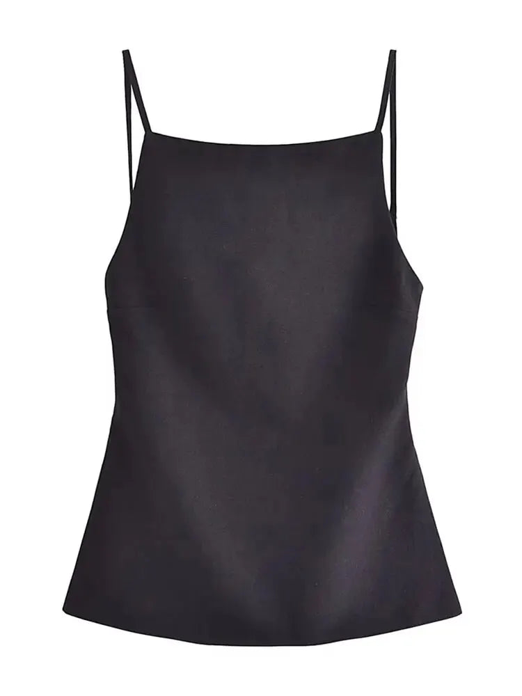 Backless Sleeveless Black and White Crop Top for Women with Thin Straps
