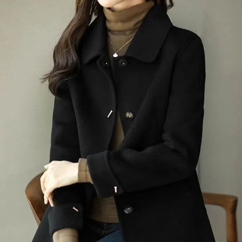 Women's Thickened Mid-Length Woolen Coat - Korean Style Wool Blend Outerwear