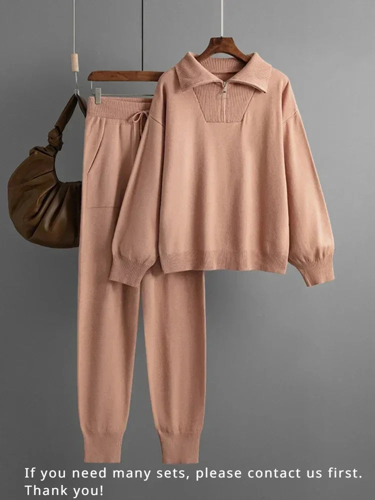 Women's Knitted Sweater and Pants Set - Versatile 2-Piece Outfit