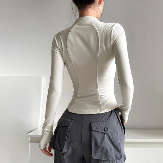 Women's Long Sleeve Stand Collar Sports Half-Zip Sweater Jacket