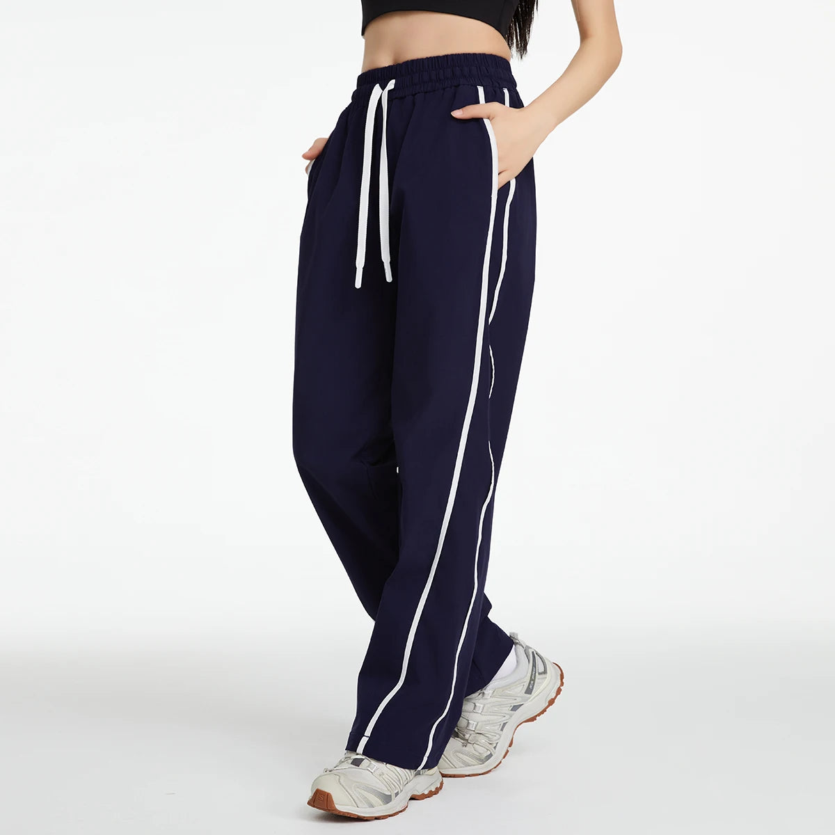 High Waist Elastic Waist Straight Leg Sweatpants for Women