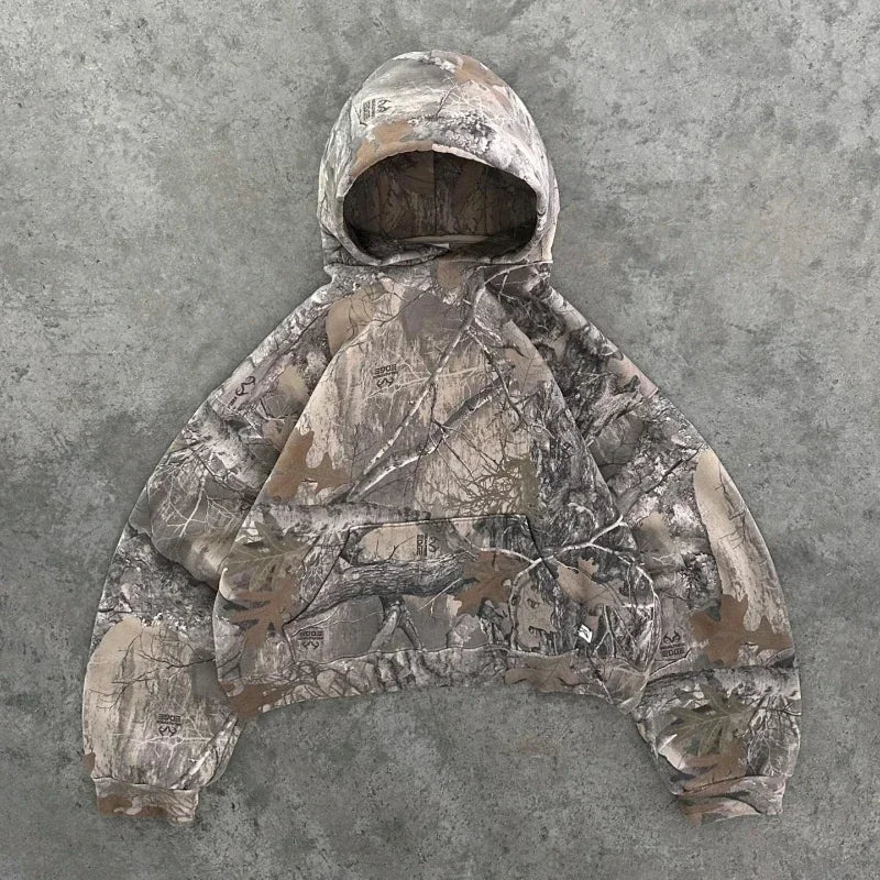 Oversized Camo Pattern Hooded Jacket and Elastic Waist Pants Set for Men