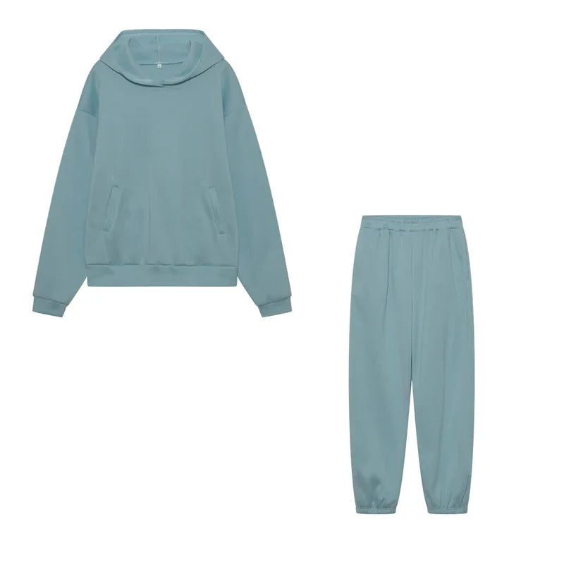 Women's Thickened Long-Sleeve Hoodie and Drawstring Pants Set