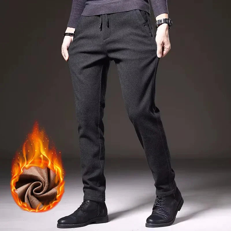 Men's Cotton Fleece Trousers with Drawstring and Elastic Waistband