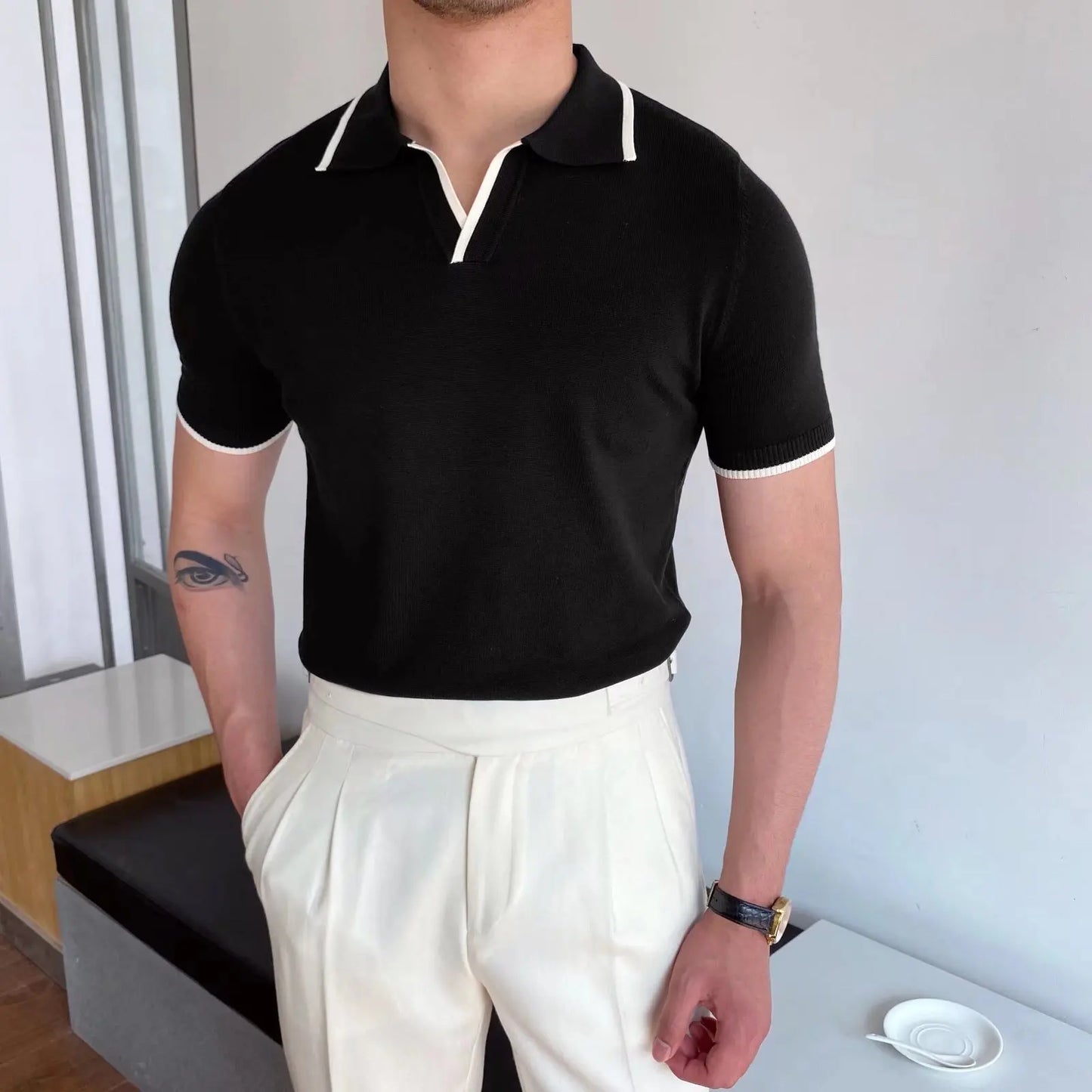 Men's Short Sleeve Polo Shirt with Turn-Down Collar