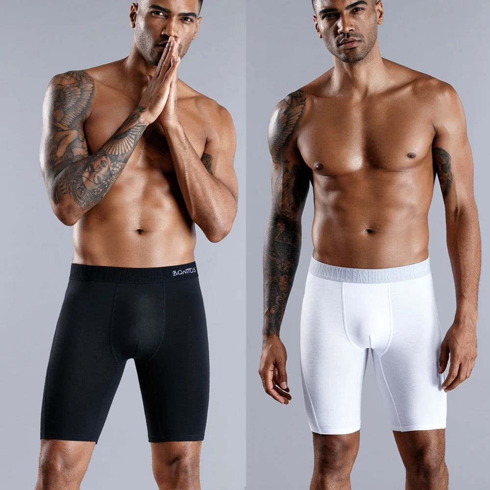 Men's Cotton Long Boxers – Set of 4 Trunks, Comfortable & Breathable Underwear