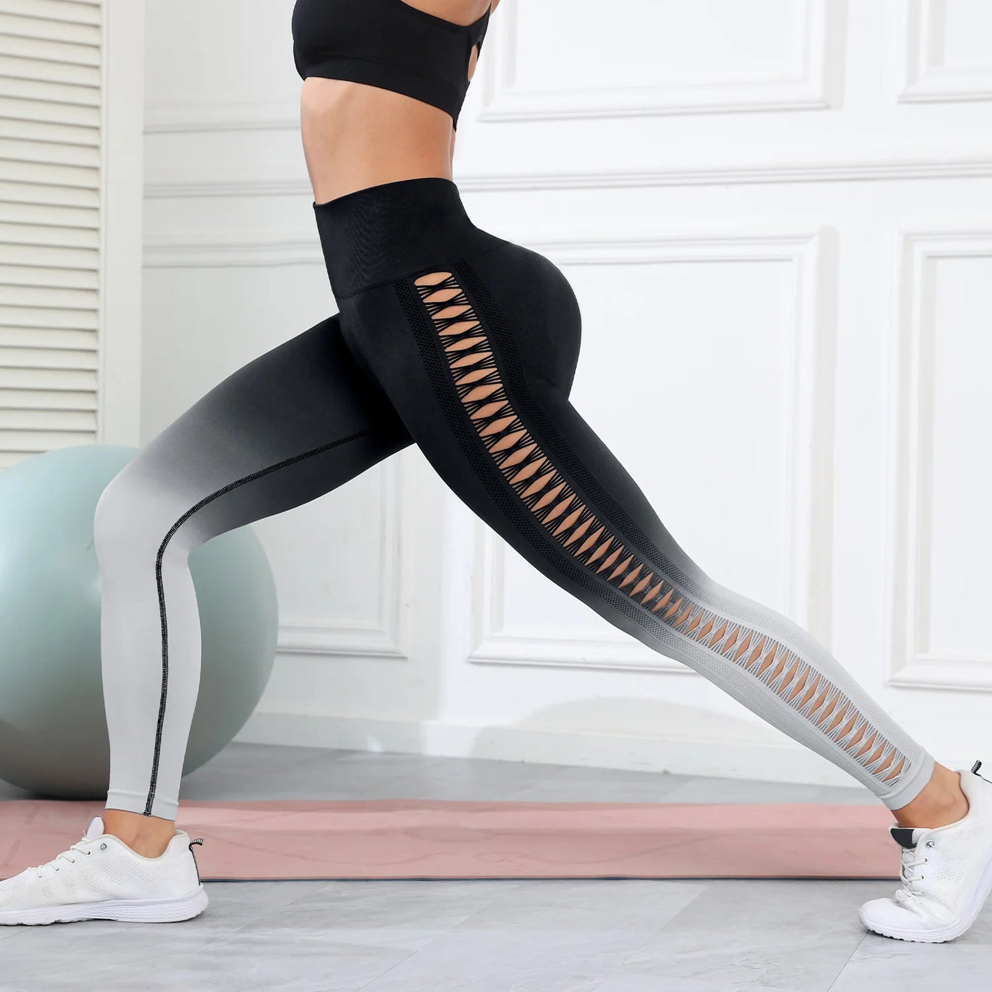 Women's High-Waisted Mesh Yoga Leggings - Various Colors