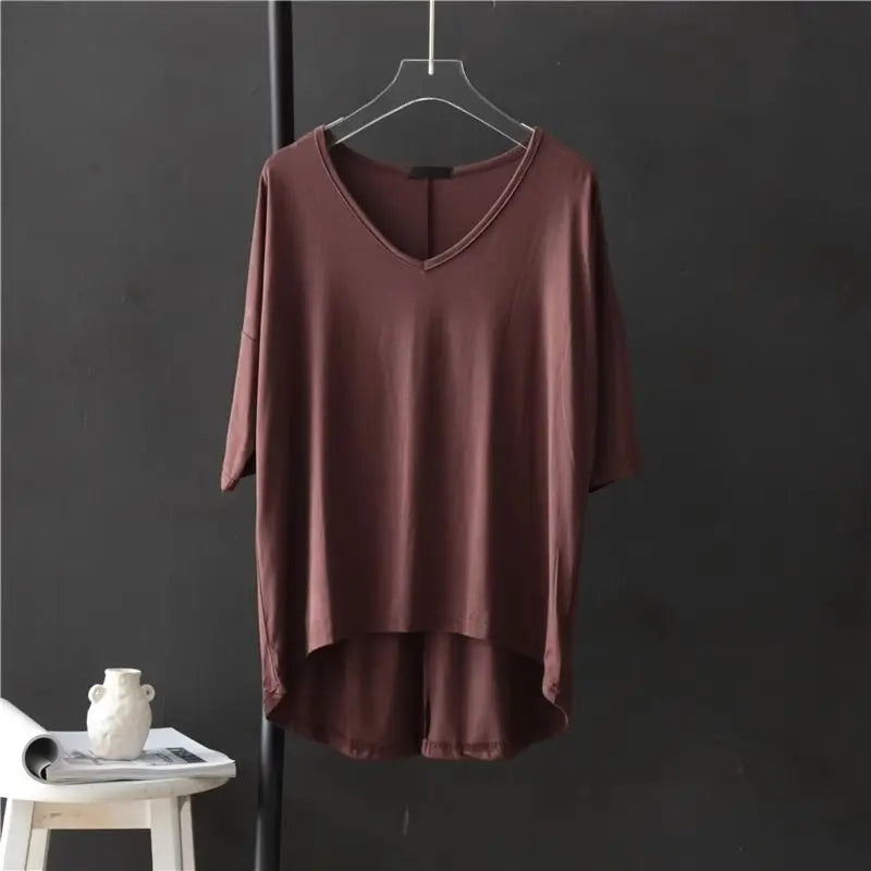 Women's V-Neck Asymmetrical Loose-Fit Casual Blouse