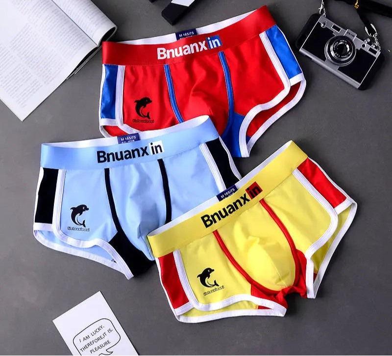 Men's Cotton Boxer Briefs - 3 Pack Underwear with Dolphin Print