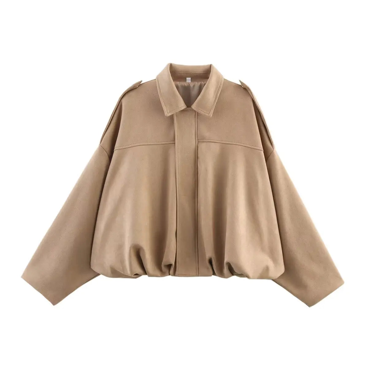 TRAF Womens Faux Suede Bomber Jacket with Loose Lapel