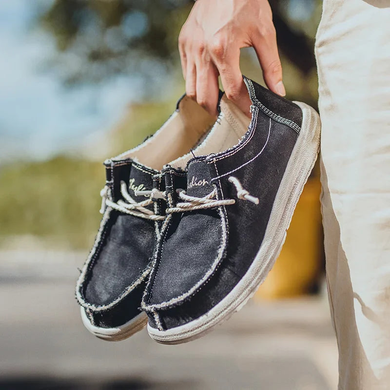 Men's Canvas Denim-Style Sneakers - Breathable Vulcanized Casual Shoes for Men