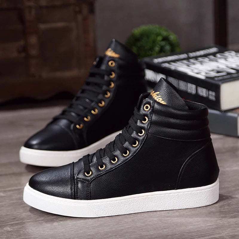 Men's Lightweight High Top Faux Leather Lace-Up Sneakers
