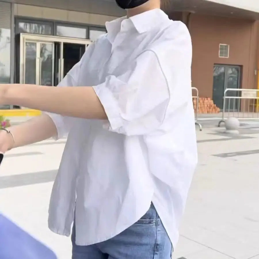 Women's Loose Fit Cotton Mid-Sleeve Shirt - Lightweight & Breathable