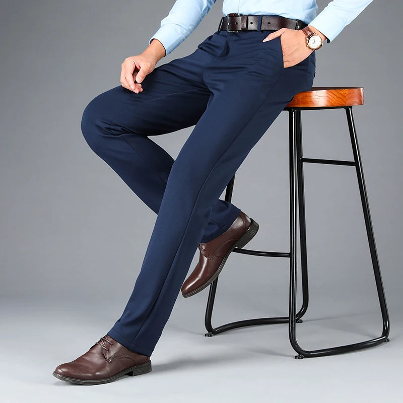 Men's Stretch Business Suit Pants - Straight-Leg Design for Comfort and Style