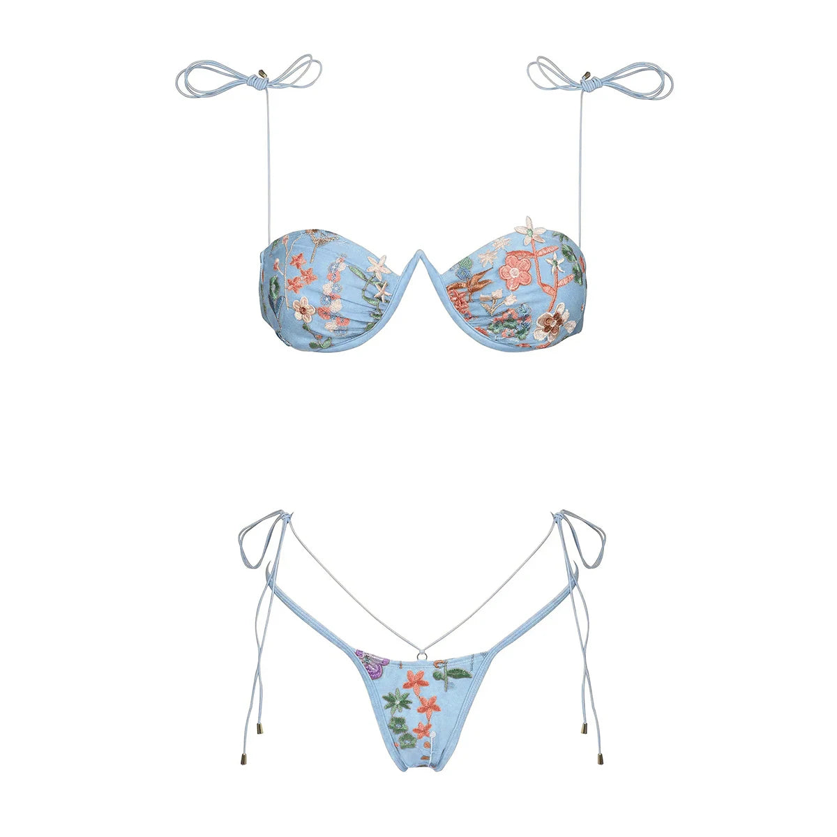 Women's Push-Up Bikini Set with Embroidery - Stylish Bathing Suit for Women