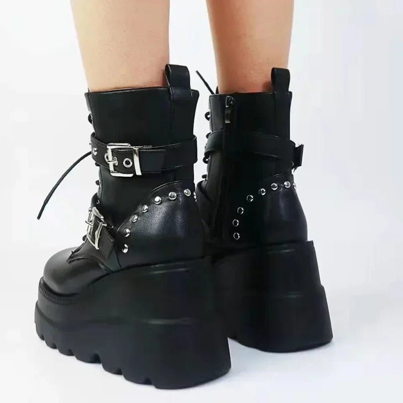 Women's Faux Leather Ankle Boots with Round Toe & Lace-Up Design
