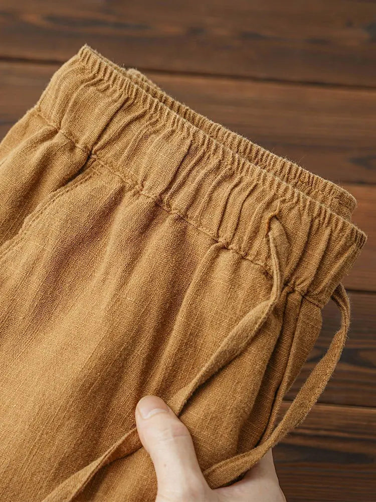 Men's Casual Lightweight Cotton Linen Wide Leg Pants