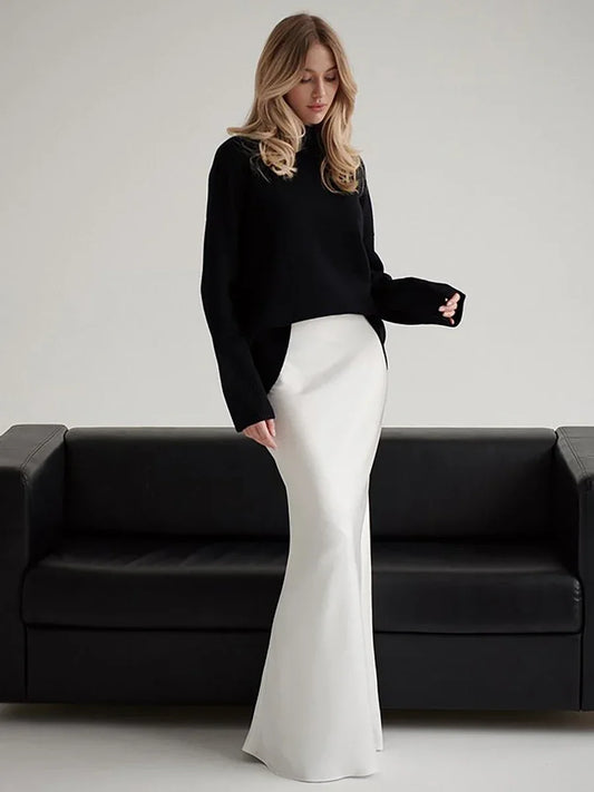 Faux Satin High-Waist Maxi Skirt for Women - Casual and Loose Fit